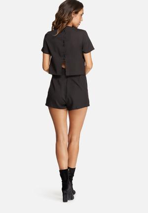 Crepe Short Sleeve Double Layer Playsuit Black Missguided Jumpsuits