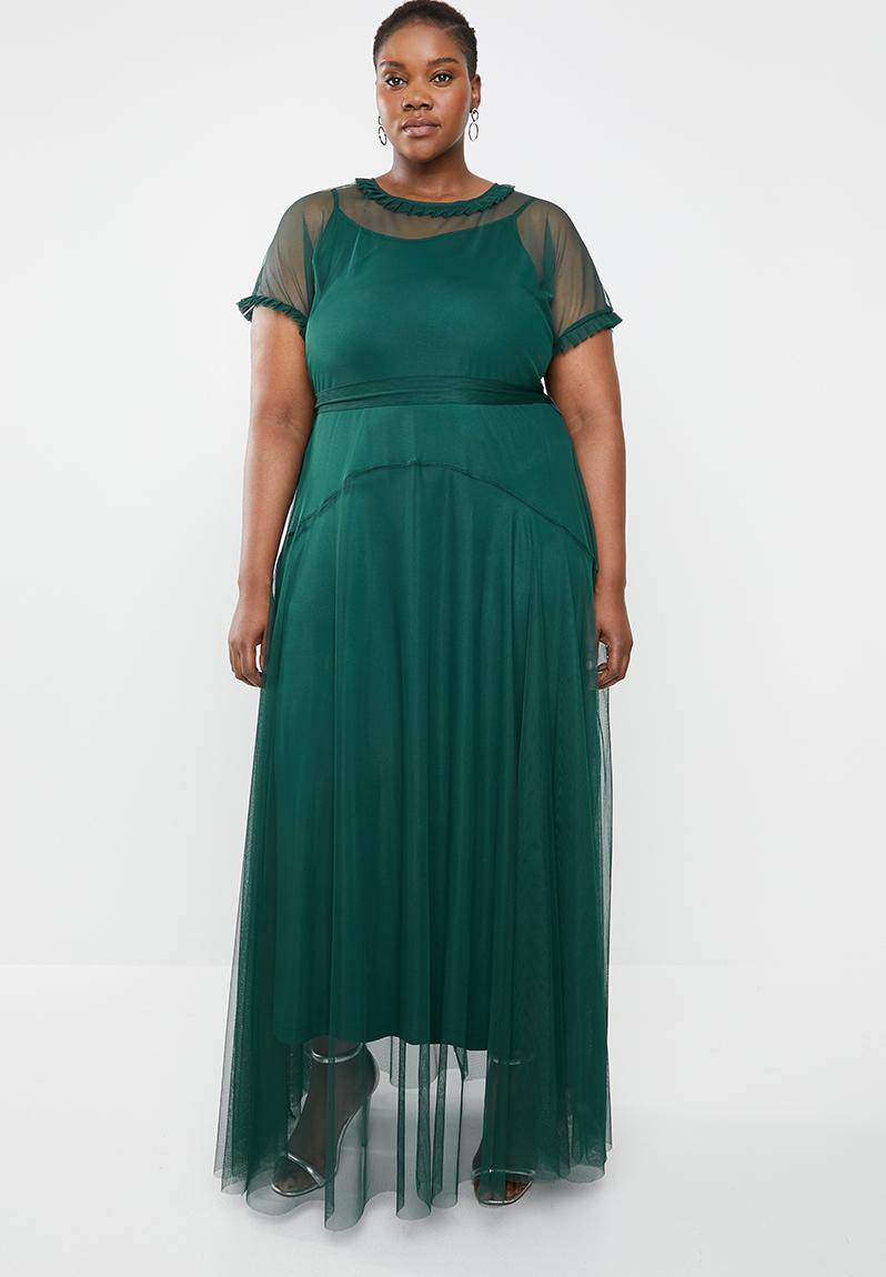 Plus Size Phateka Sheer Maxi Dress With Knitted Slip Green Amanda