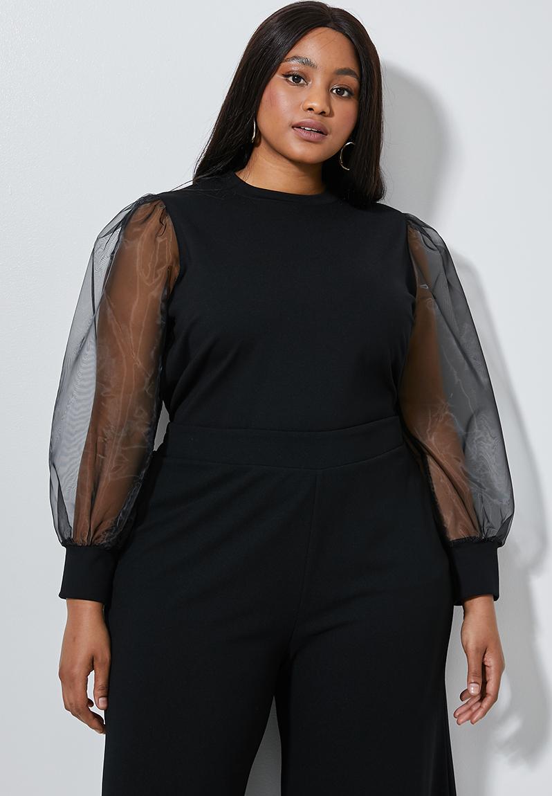 Organza Puff Sleeve Plus Black Superbalist Tops Superbalist