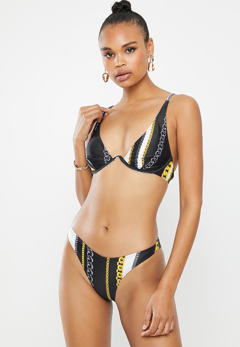 Chain Print Boomerang Bikini Bottom Multi Missguided Bikinis