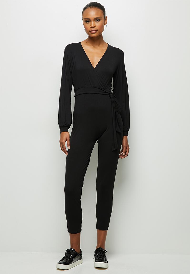 Balloon Slv Wrap Jumpsuit Black Edit Jumpsuits Playsuits