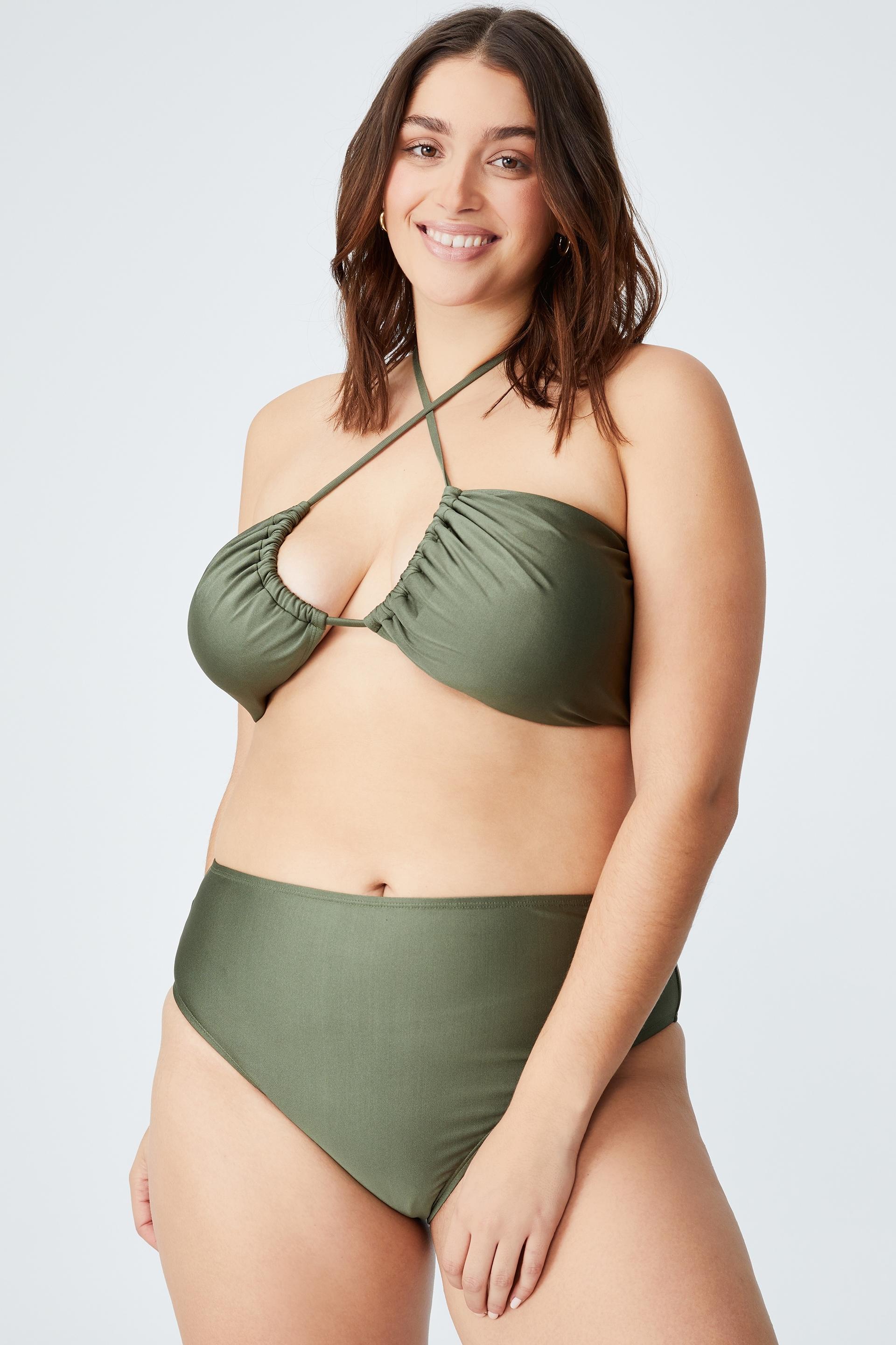 Curve Highwaisted Bikini Bottom Warm Khaki Shimmer Cotton On Swimwear