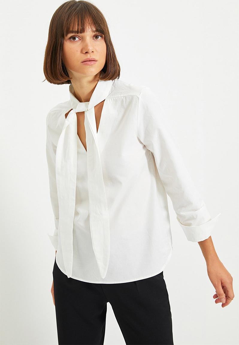 Tie Detail Blouse Ecru Trendyol Blouses Superbalist