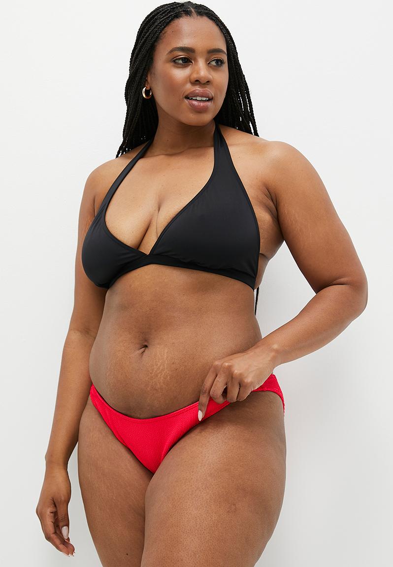 Plus High Side Brazilian Seam Bikini Bottom Lobster Red Crinkle