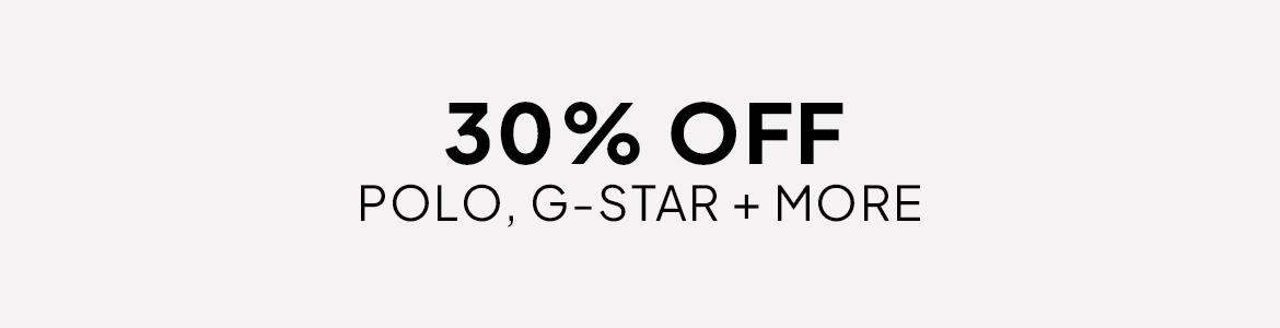 30% off levi's, g-star, polo