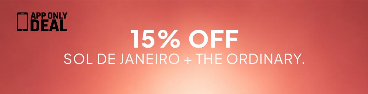 15% off sdj and the ordinary app only