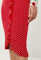 Missguided - Polka dot frill midi skirt - red