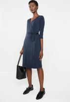 wrap navy sleeve dress
