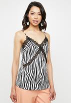 Missguided - Zebra print lace insert cami - black & white 