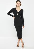 Missguided - Rib knot front long sleeve midi dress - black