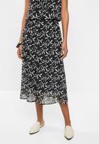 edit - Printed chiffon A-line skirt - black