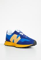 new balance men's 327 yellow blue sneaker