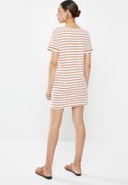 Brave Soul - T-shirt dress with tie - white & brown 