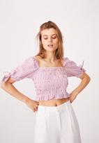Cotton On - Bella shirred square neck blouse - pink