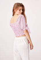 Cotton On - Bella shirred square neck blouse - pink