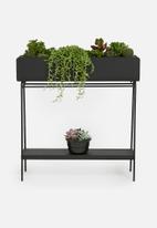 Emerging Creatives - Ava barrel planter with shelf - black