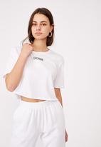 Factorie - Short sleeve raw edge crop graphic t shirt - washed ivory