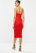 VELVET - Gauged mesh strappy midi dress - red