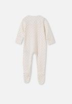 Cotton On - The long sleeve zip romper - off white & red 