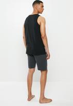Superbalist - Premium cotton slub vest & knit shorts sleep set - black & grey