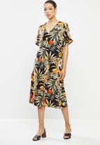 edit - Printed slit midi tunic dress - multi tropical print
