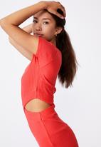 Factorie - Rib cut out short sleeve dress - red 