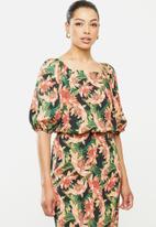 edit - Square neck ruched sleeve blouse - multi 