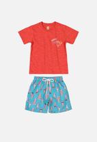 UP Baby - Boys tee & microfibre shorts set - red & blue