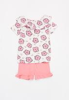 UP Baby - Girls flower tee & sweat shorts set - pink