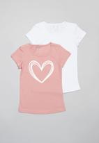 POP CANDY - Girls 2 pack printed tees - white & pink