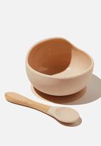 Cotton On - Silicone bowl and spoon - oatmeal speckle