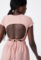 Factorie - Ruched short sleeve backless top - silver pink