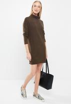 Jacqueline de Yong - Sara tonsy long sleeve cowl neck dress - brown