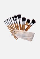 Glam Beauty - 11 Piece Make Up Brush Set and Pouch - Bamboo