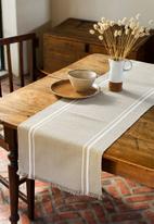 Barrydale Hand Weavers - Contemporary table runner - with stripes - stone