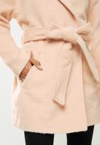 Missguided - Petite drop shoulder belted crop formal coat - stone
