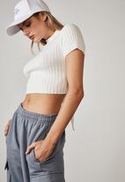 Factorie - Tie back rib knit tee - white