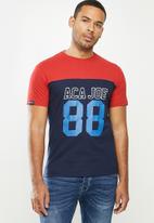 Aca Joe - Aca Joe colour blocked 88 T-shirt - red & navy