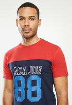 Aca Joe - Aca Joe colour blocked 88 T-shirt - red & navy