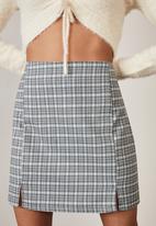 Factorie - Double split mini skirt - parker check_petrol blue
