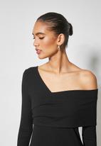 VELVET - Asymmetric rib knit midi dress - black