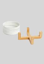 Sixth Floor - Ciao pet bowl with bamboo stand - marble white
