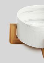 Sixth Floor - Ciao pet bowl with bamboo stand - marble white