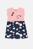 Bee Loop - Girls printed sleeveless dress - pink & navy 