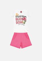 Bee Loop - Girls dreams tee & shorts set - white & pink