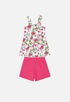 Bee Loop - Girls floral blouse & shorts set - white & pink
