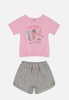 UP Baby - Tee & shorts set - pink & grey 