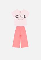 Quimby - Girls cool tee & ribbed pants set - pink