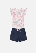 Quimby - Girls printed tee & sweatshorts set - pink & navy