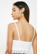 Glamorous - Petite lace trim top - white